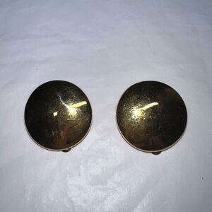Vintage Essex Signed MCM Gold Tone Button Disc Clip Earrings